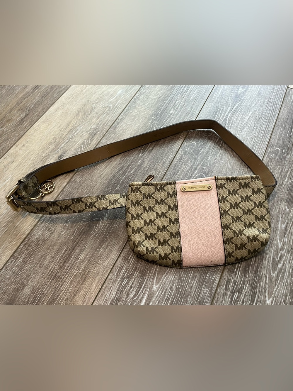 Michael Kors Pink and Brown MK Signature Fanny pack Belt Bag